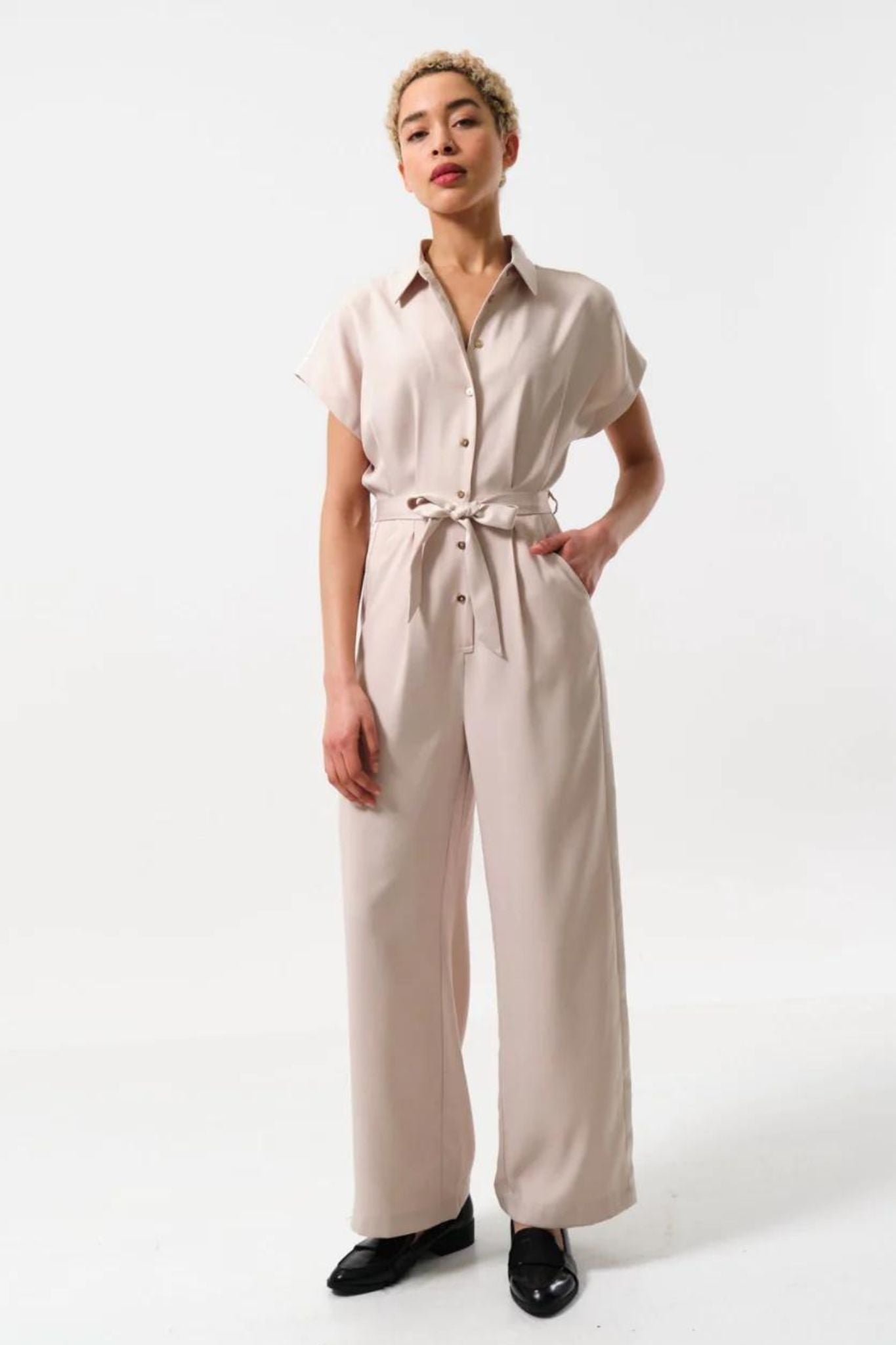 Angie Sustainable Satin Back Crepe Jumpsuit - Camel – Louche