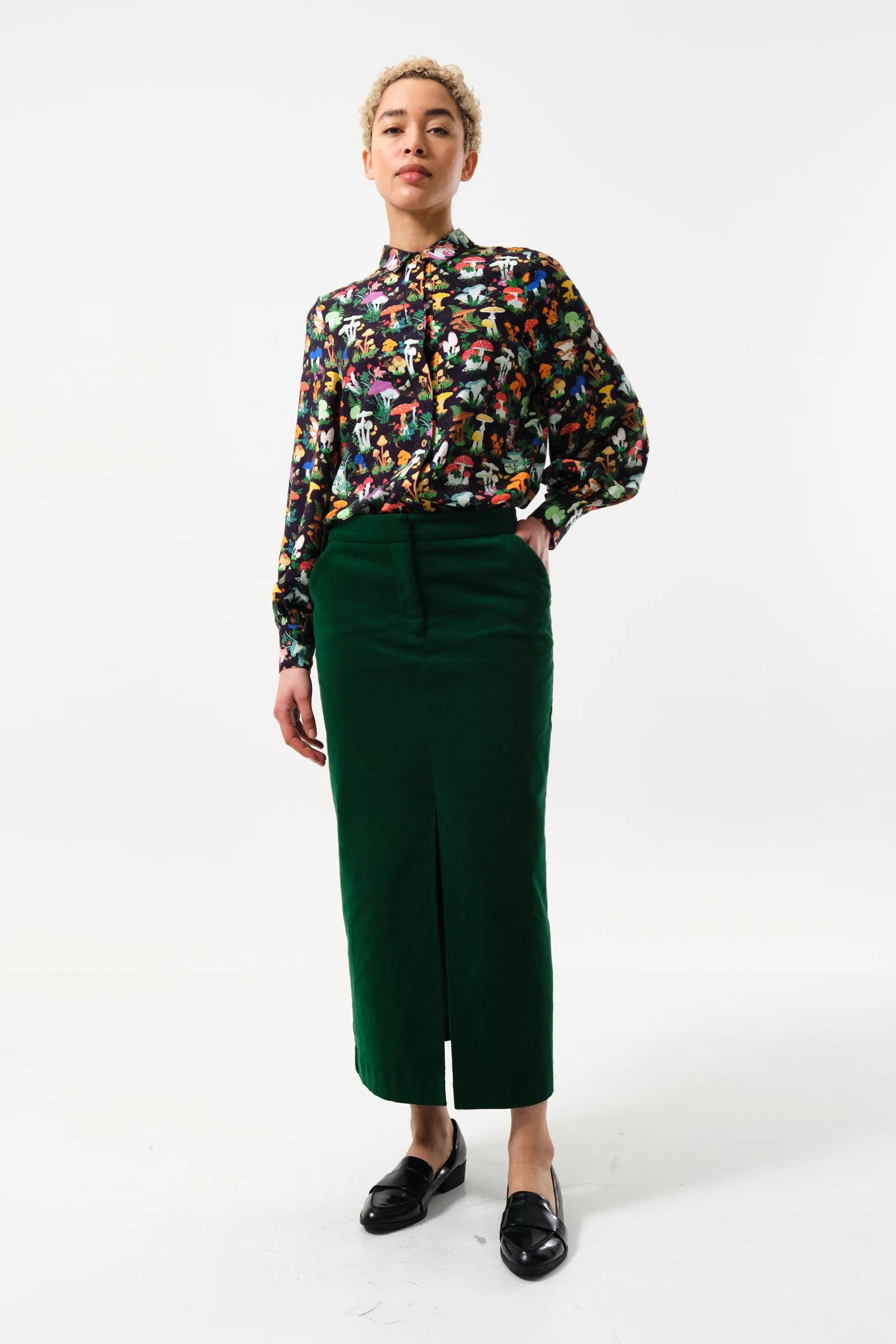 Balthazar Babycord Midi Pencil Skirt Green Louche