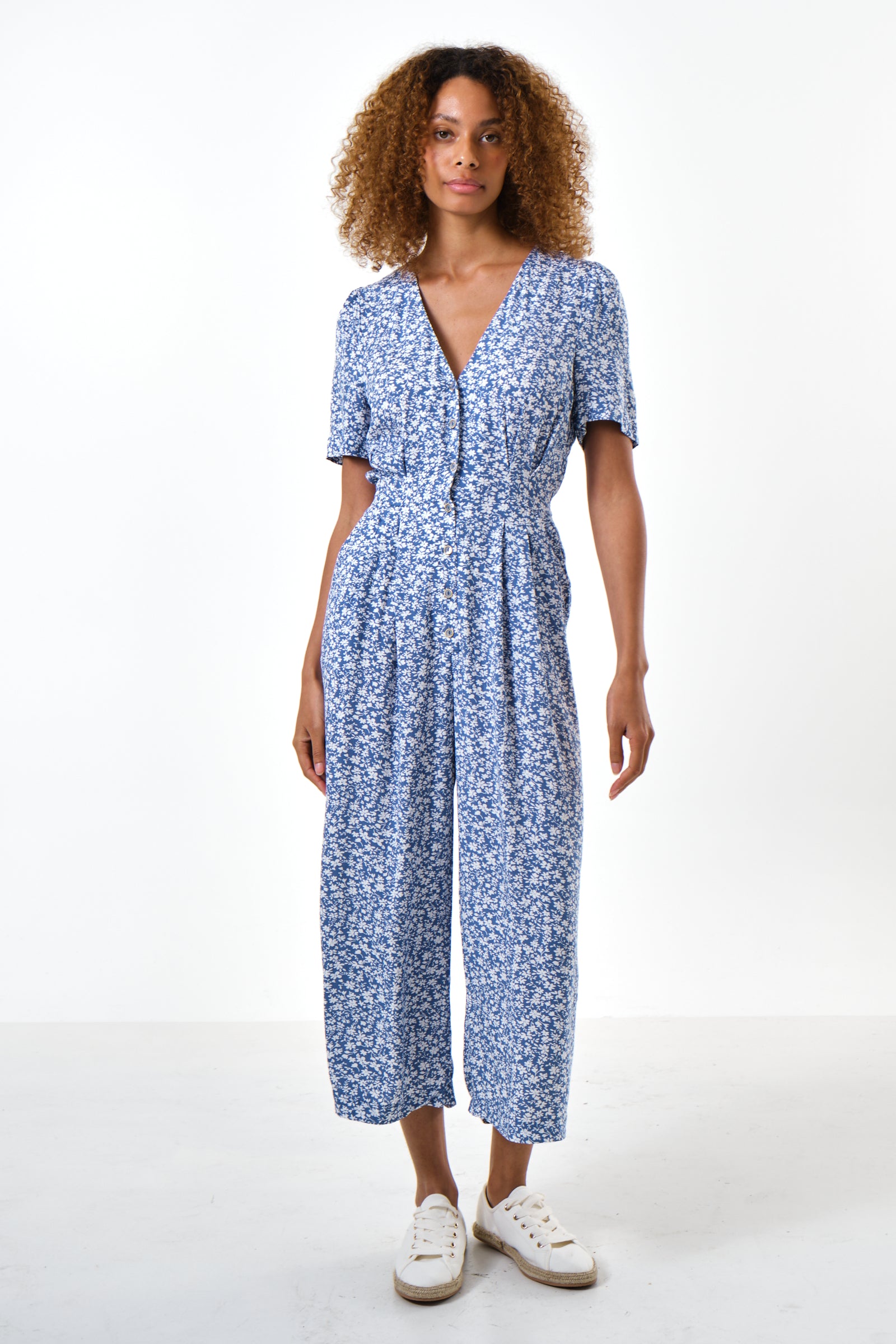 Blue short sleeve jumpsuit best sale