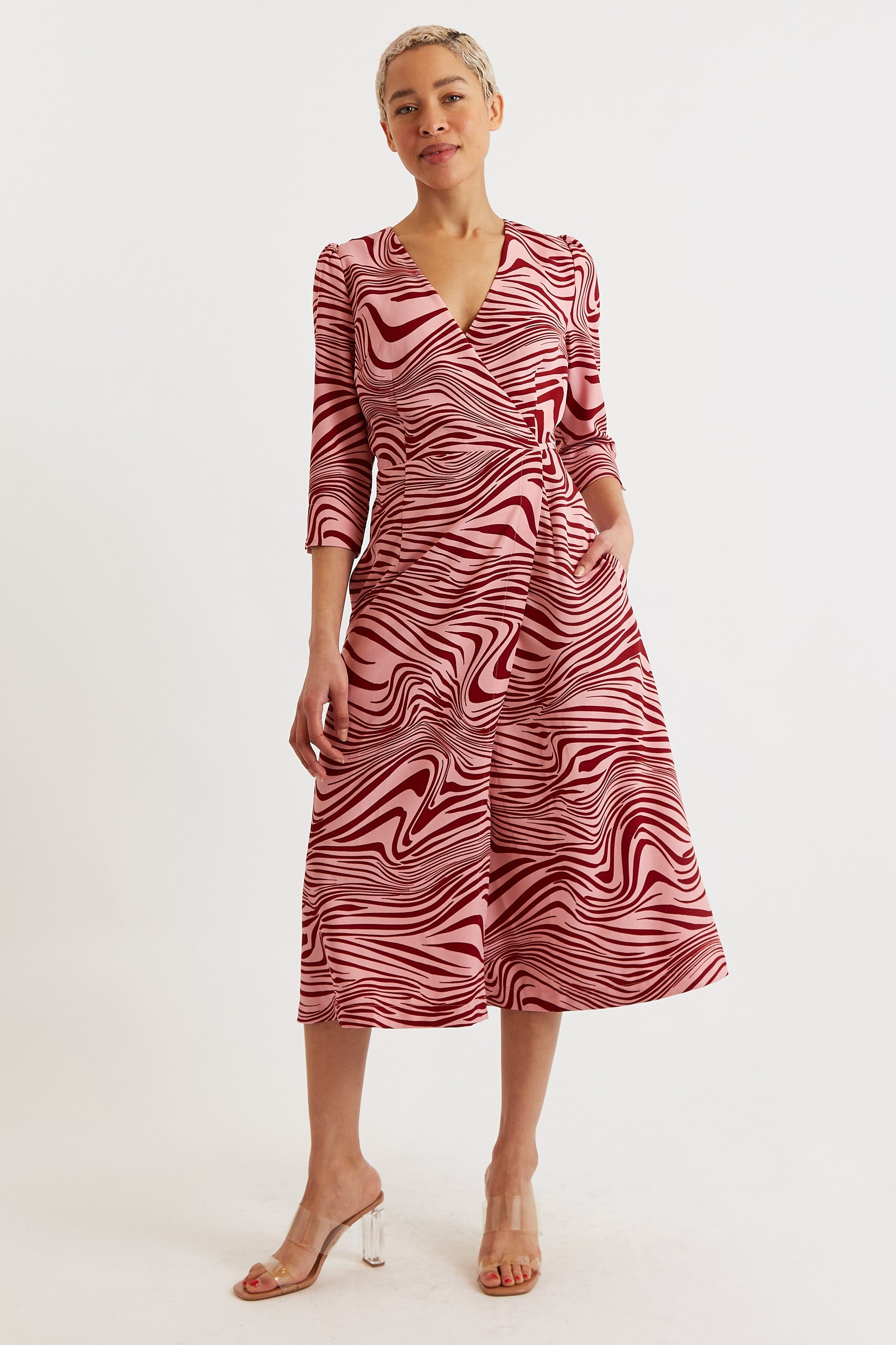 Red zebra hot sale print wrap dress