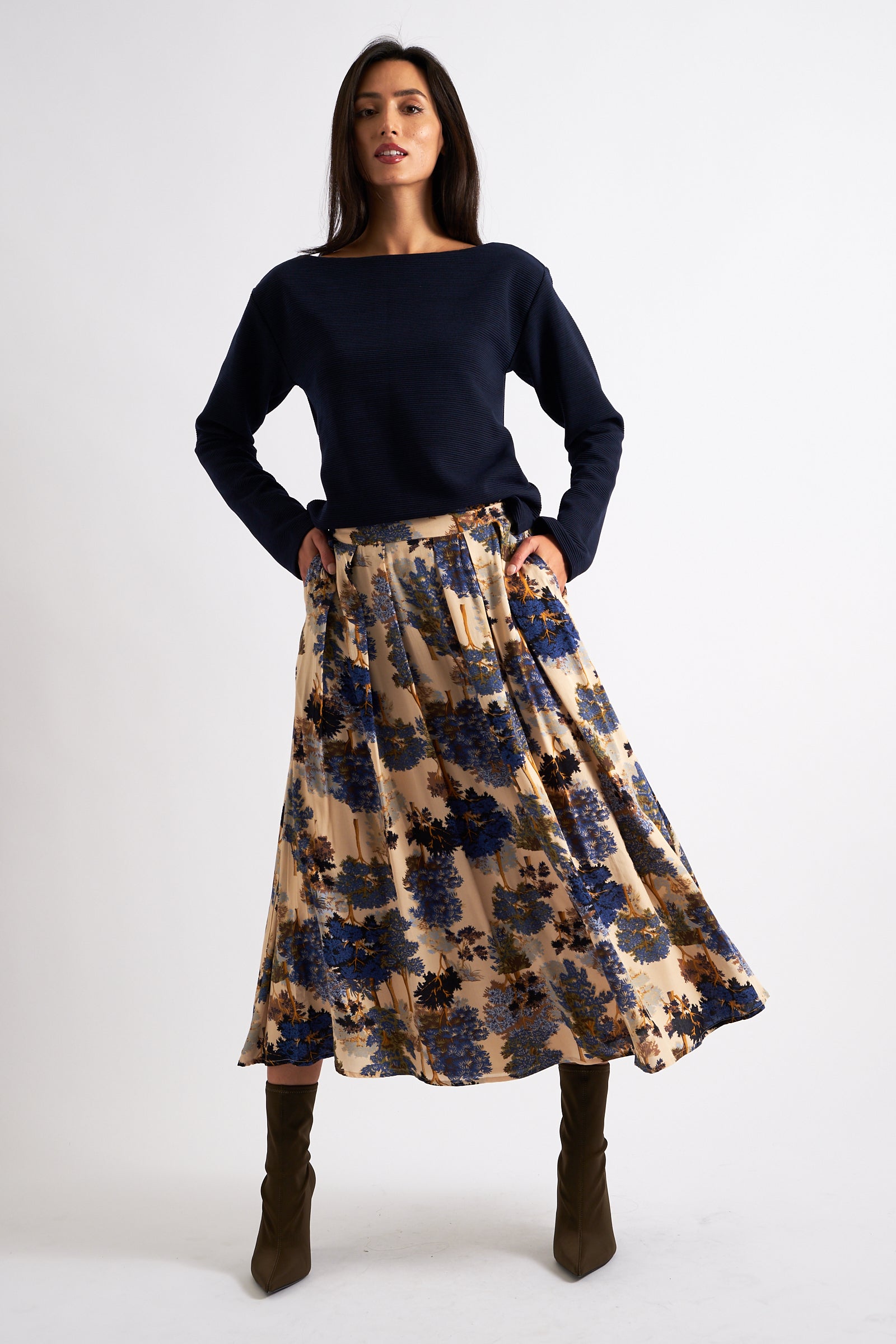 Navy deals midi skirt