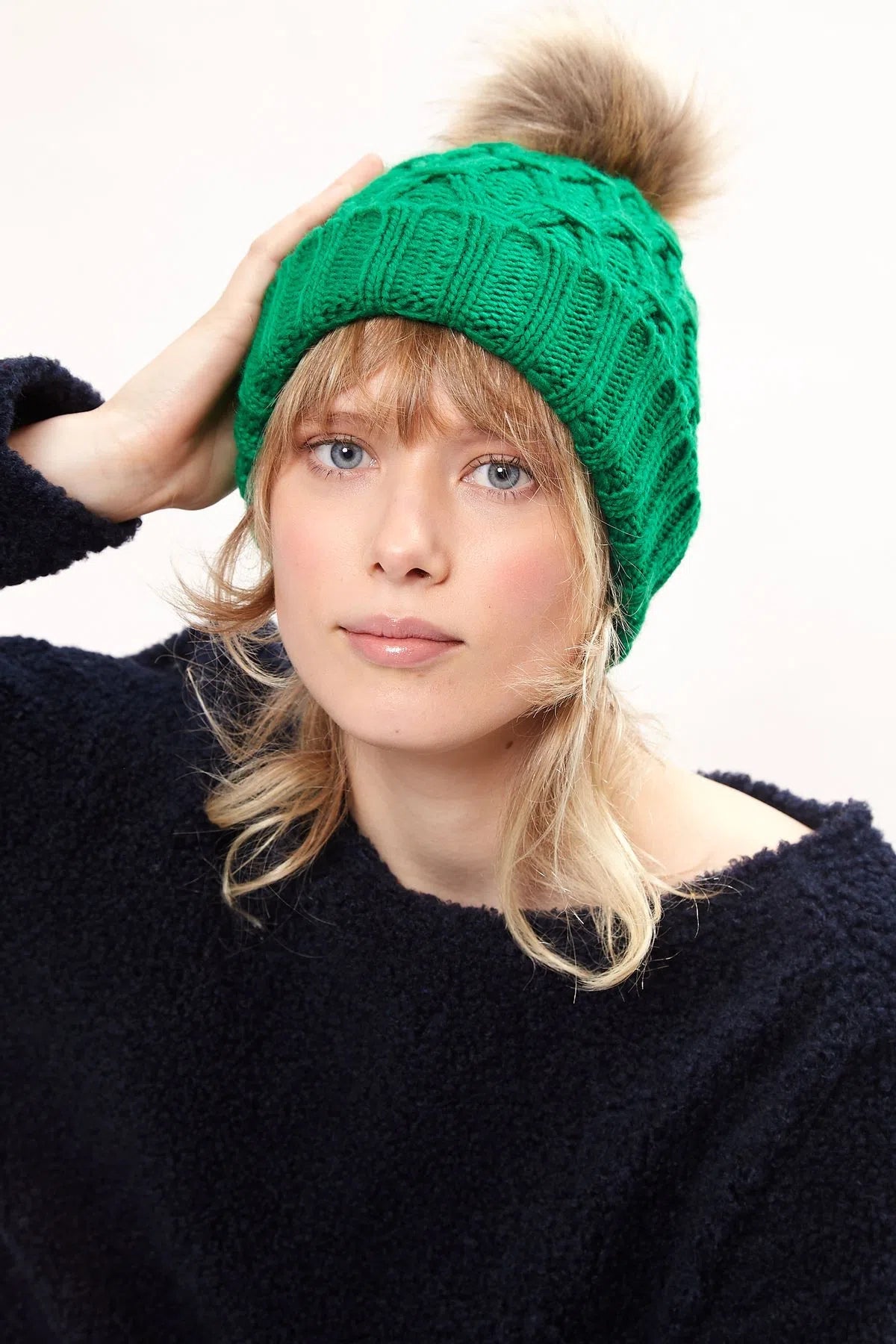 Khaki green bobble store hat