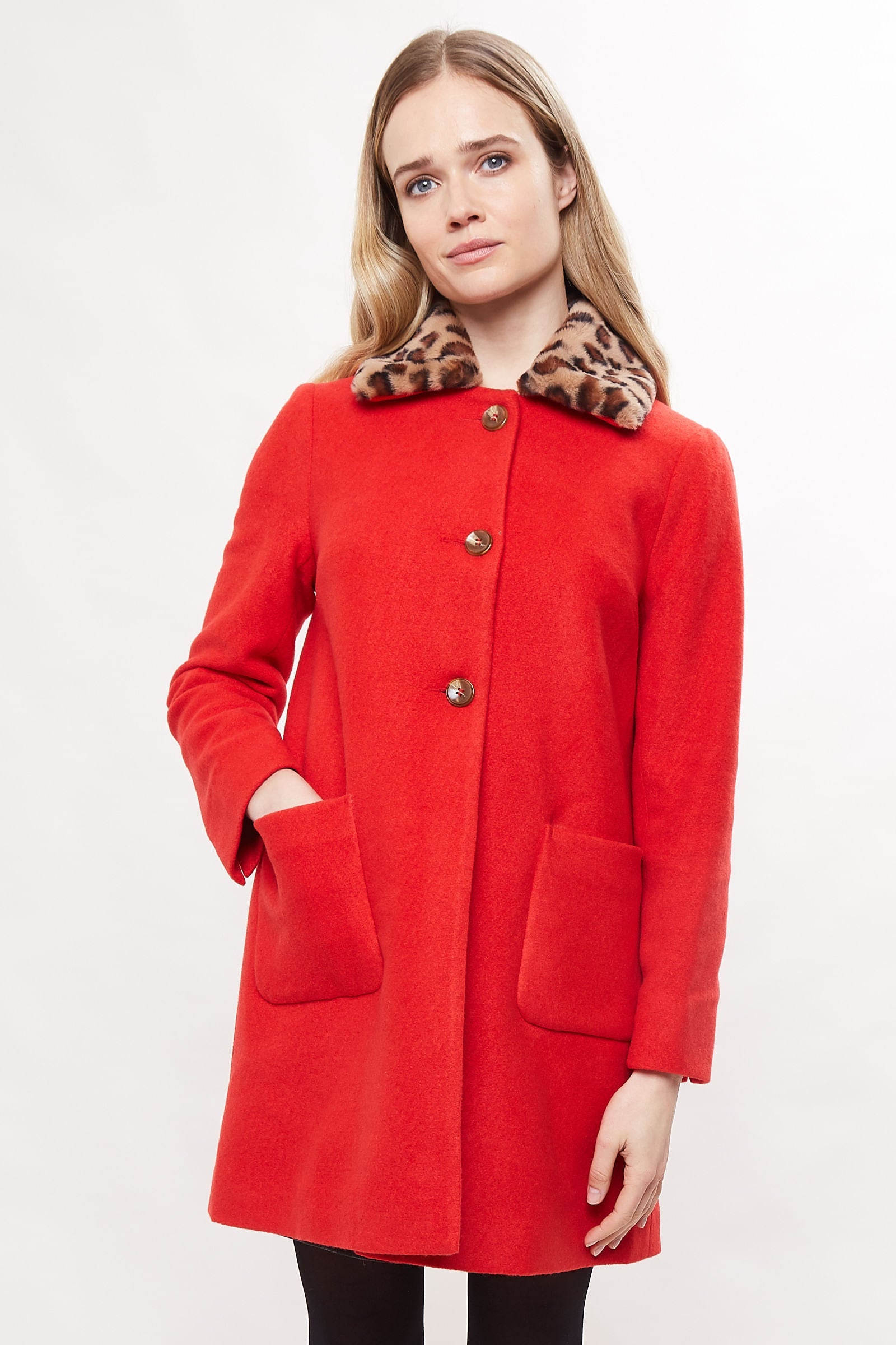 Red coat with on sale red fur collar