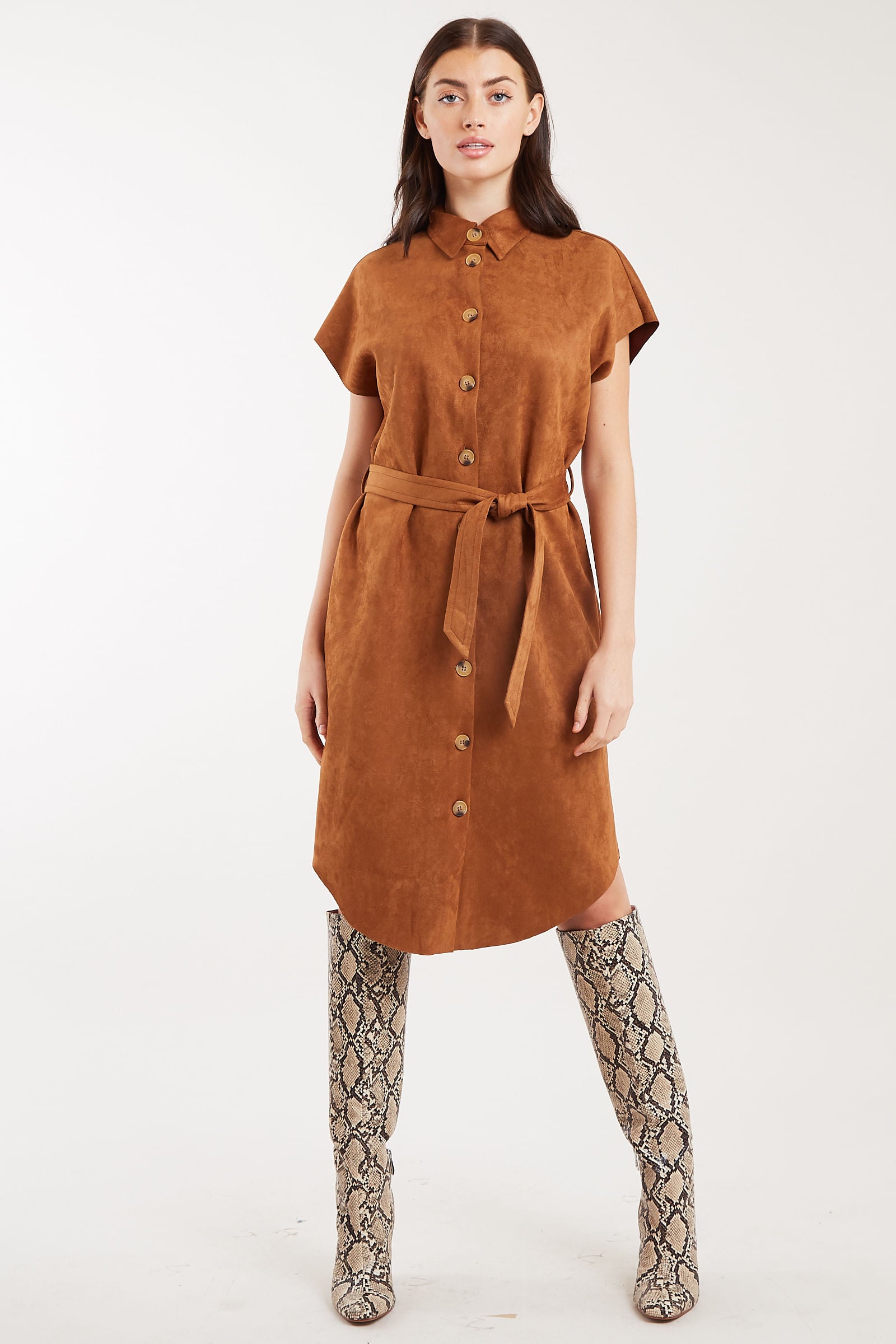 Louche Melike Faux Suede Midi Shirt Dress