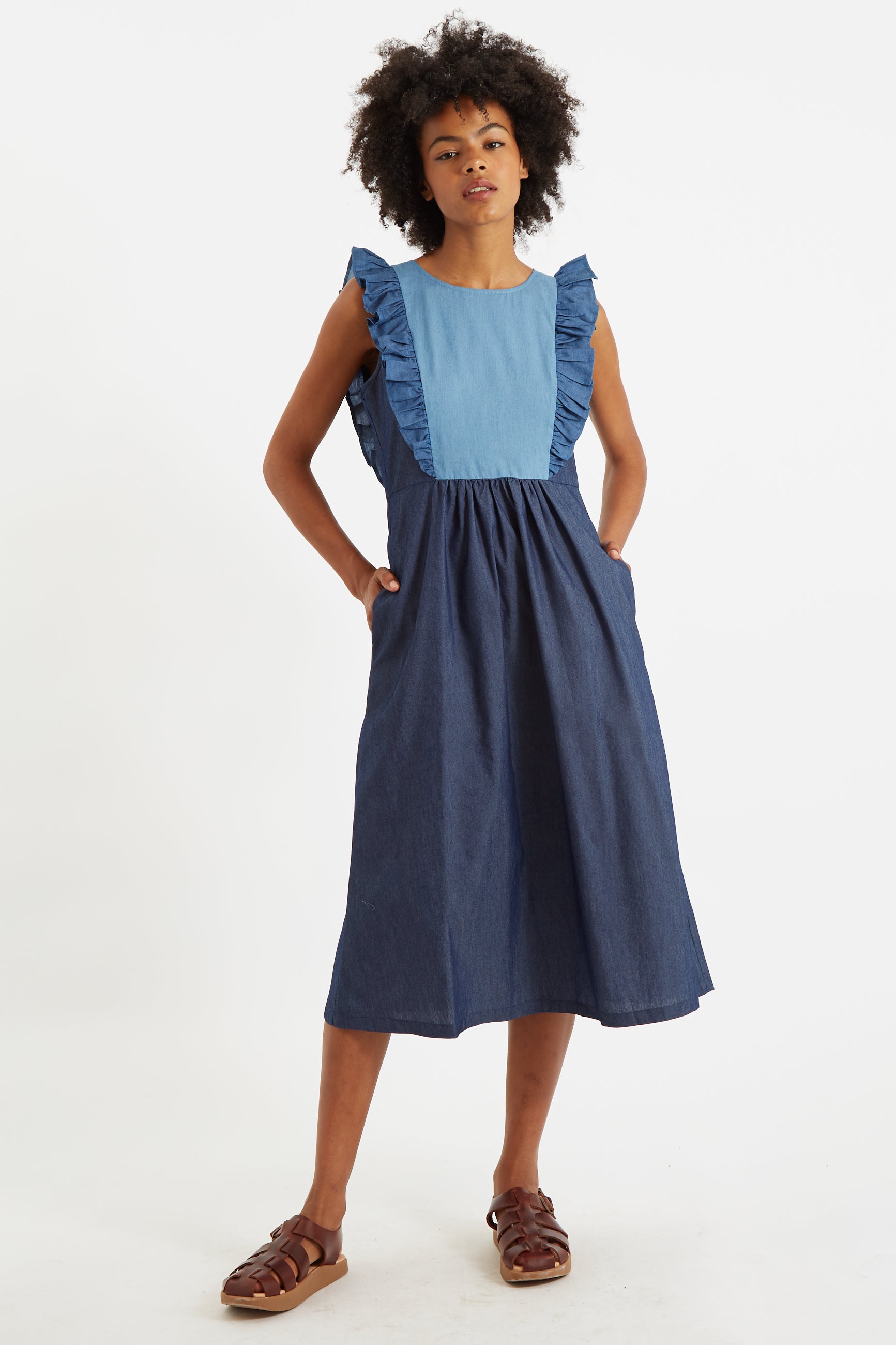 Denim apron shop midi dress