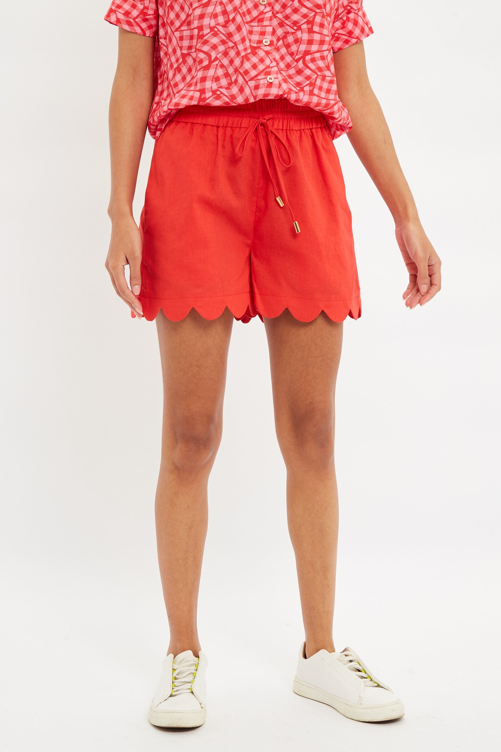 Red lace up store shorts