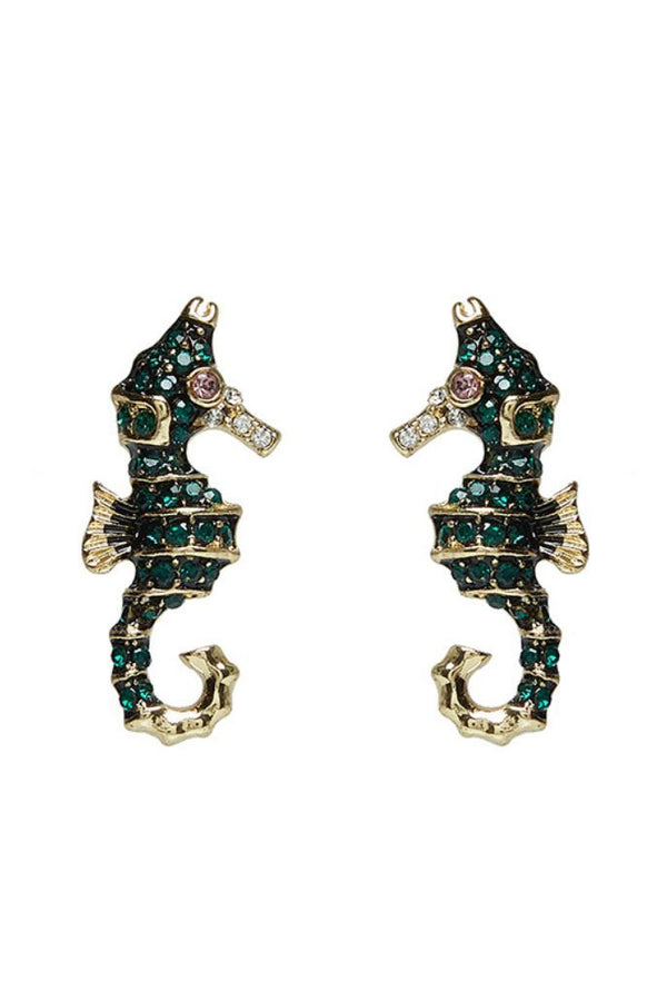 Ora Seahorse Green Stud Earrings