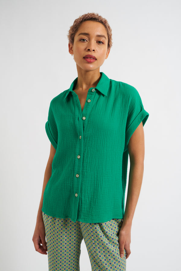 Abinaya Double Gauze Short Sleeved Shirt - Green