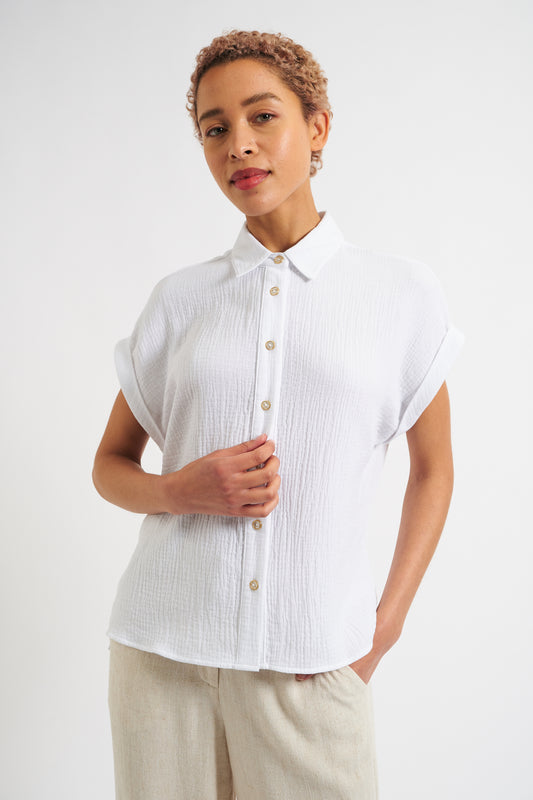 Abinaya Double Gauze Short Sleeved Shirt - White