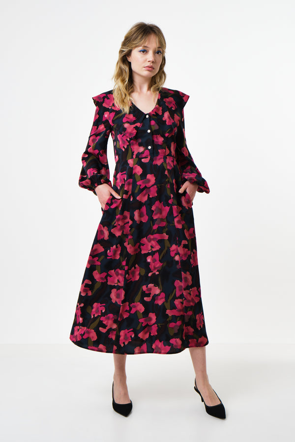 Amada Watermark Floral Print Long Sleeve Midaxi Dress