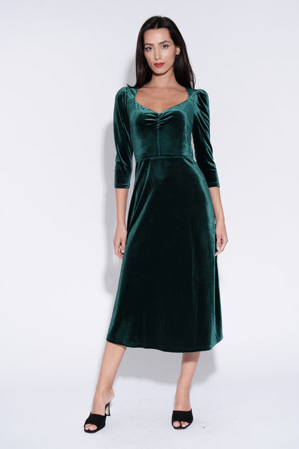 Ambrose Velvet Midi Dress in Green