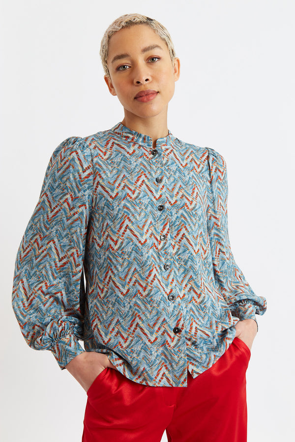 Aviv Art Attack Print Long Sleeve Blouse - Duck Egg