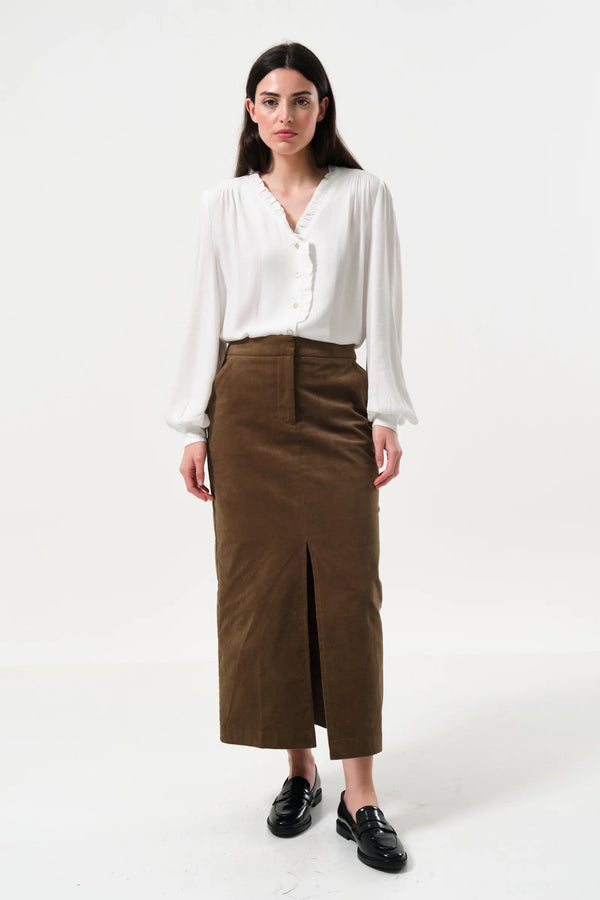 Balthazar Babycord Midi Pencil Skirt - Mole