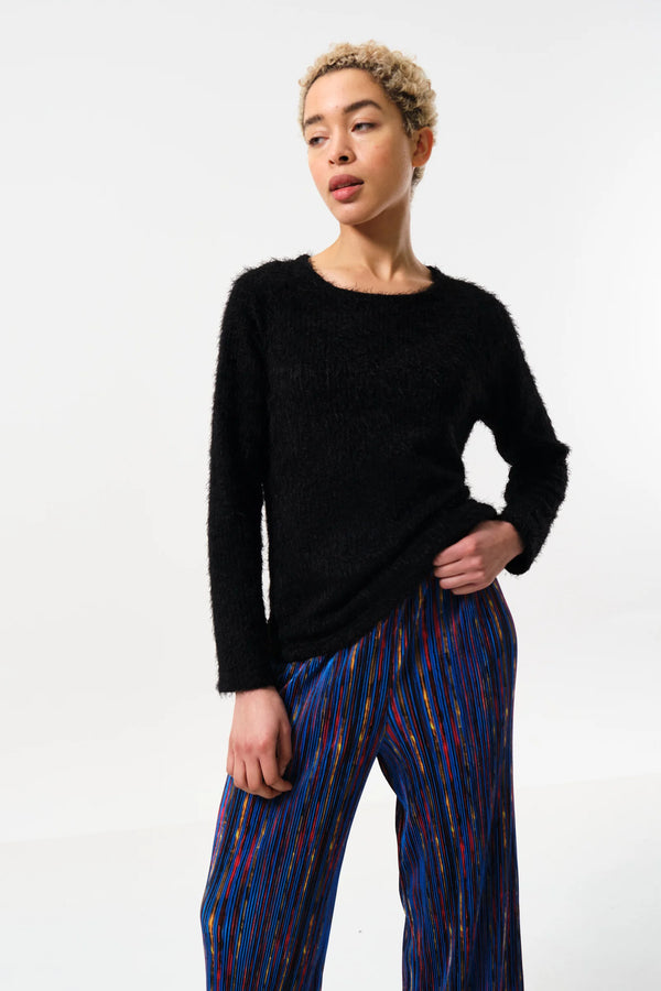 Blanka Eyelash Rib Long Sleeve Jumper - Black