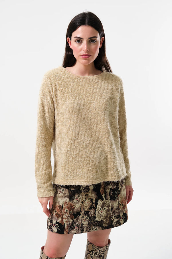 Blanka Eyelash Long Sleeve Jumper - Beige