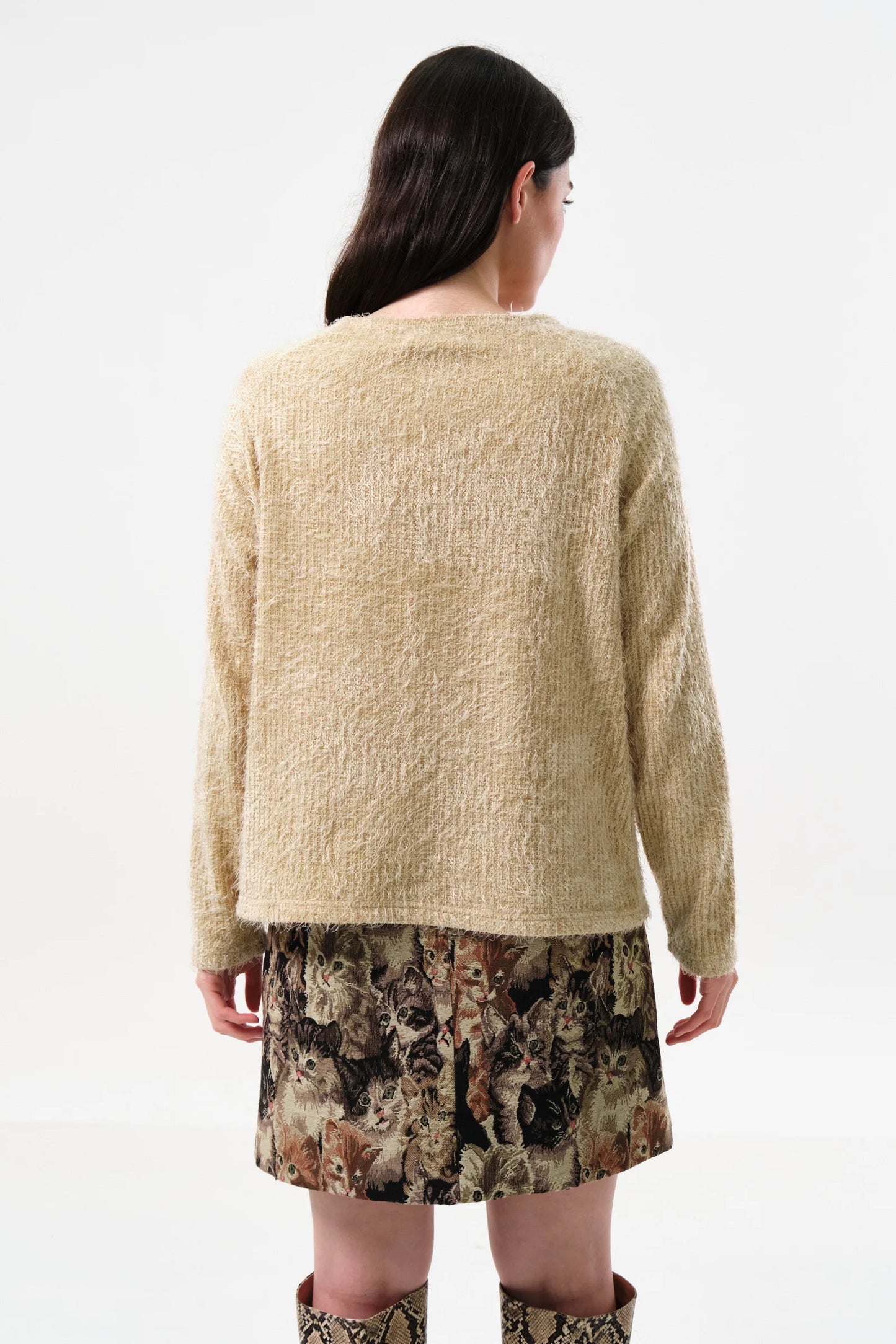 Blanka Eyelash Long Sleeve Jumper - Beige