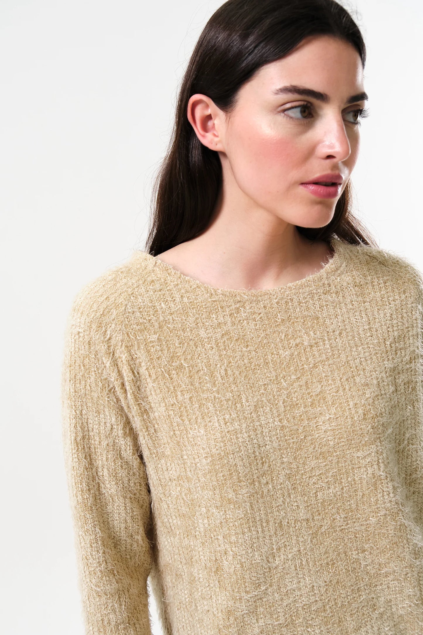 Blanka Eyelash Long Sleeve Jumper - Beige