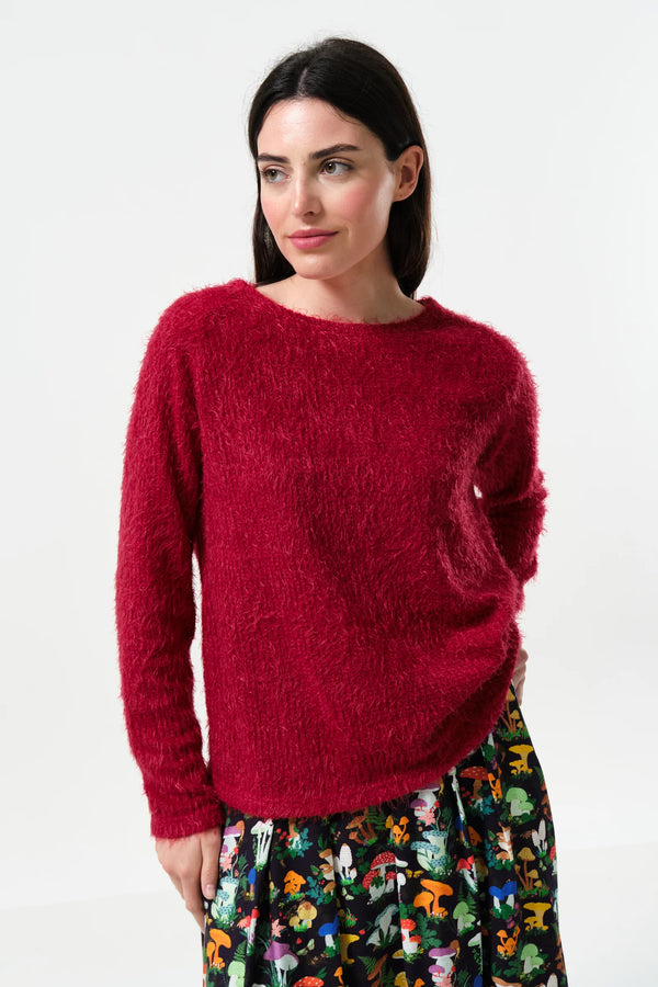 Blanka Eyelash Long Sleeve Jumper - Red