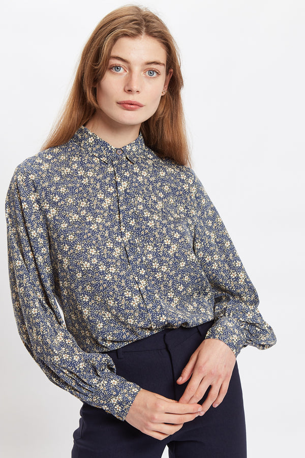 Byron Primary Daisy Print Long Sleeve Shirt - Blue