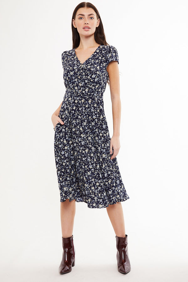 Cathleen Country Rose Print Tea Midi Tea Dress