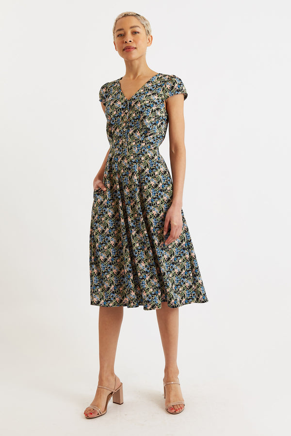 Cathleen Midi Watercolour Floral Tea Dress