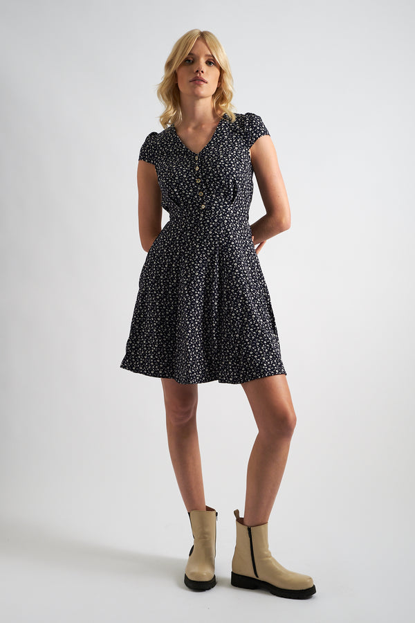 Cathleen Mini Forget Me Not Tea Dress Navy