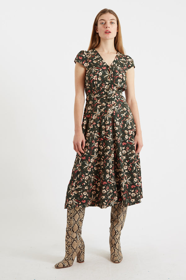 Cathy Tapestry Print Midi Tea Dress