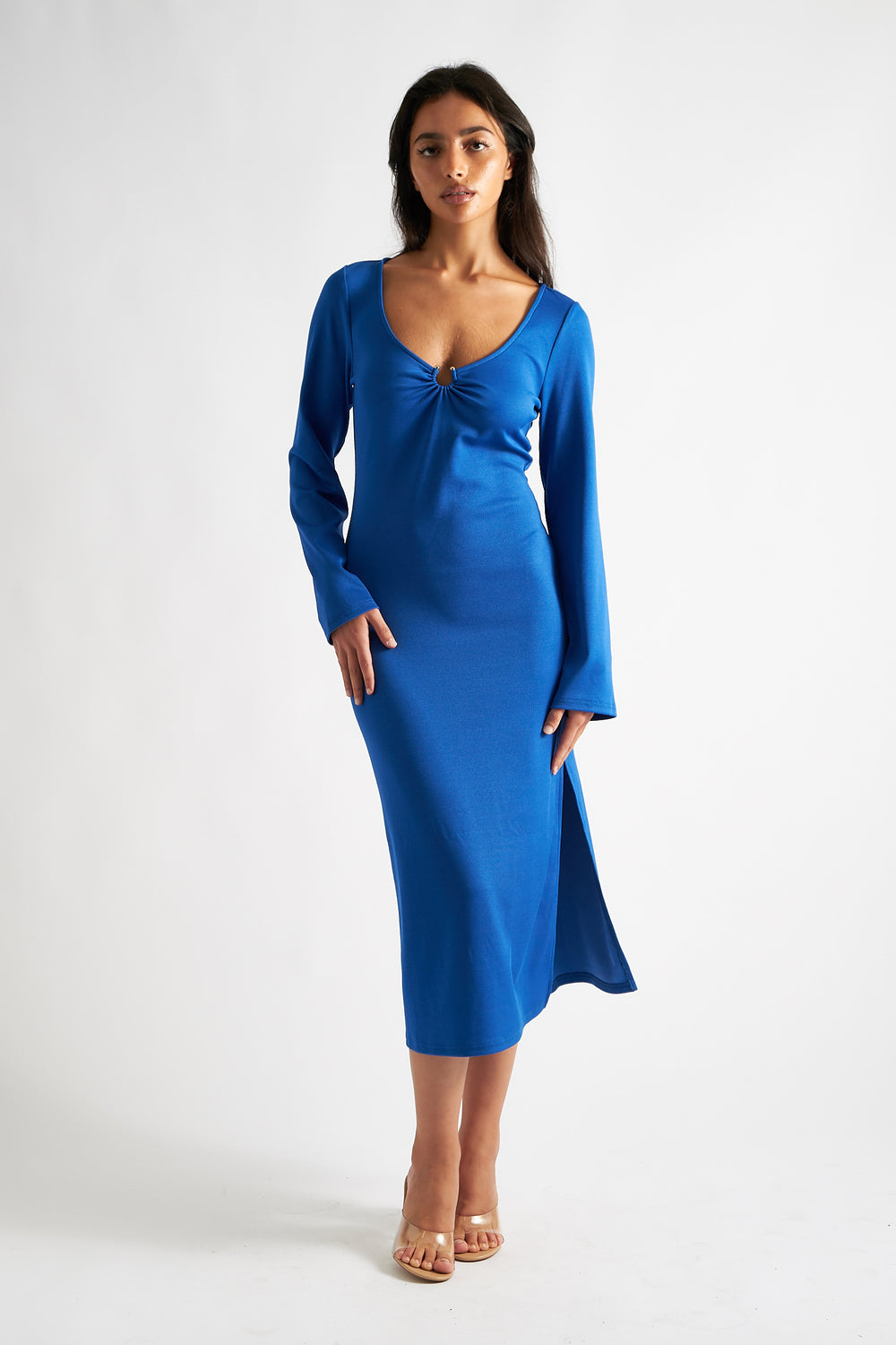 Charley Blue Fine Rib Bodycon Midi Dress Louche