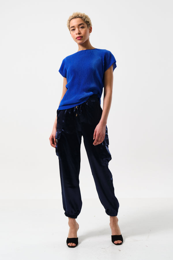 Chava Satin Cargo Pant in Navy