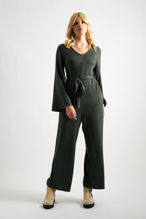 Coraline Brushed Marl Green V-Neck Jumpsuit