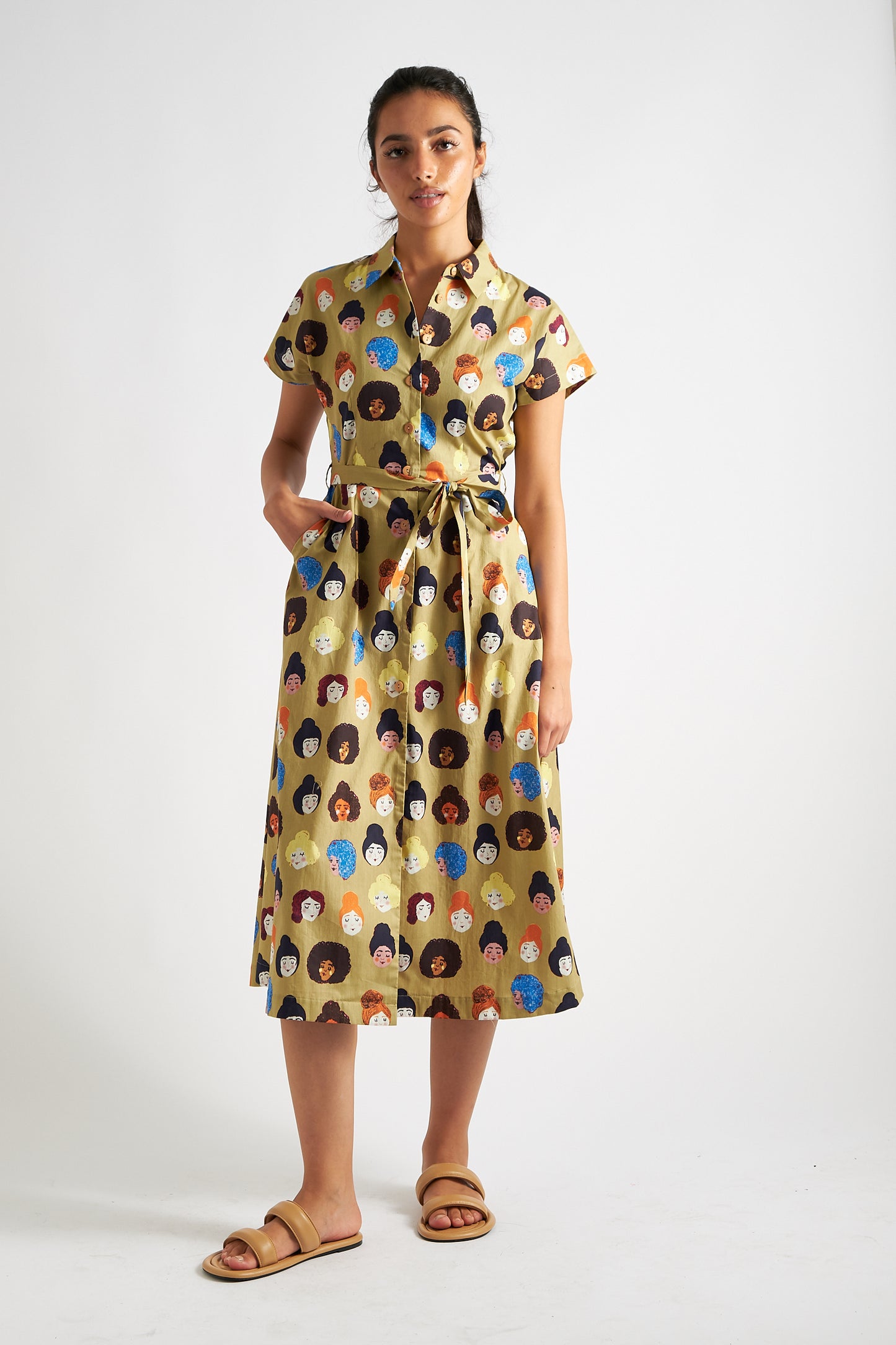 Dancia Besties Print Midi Shirt Dress