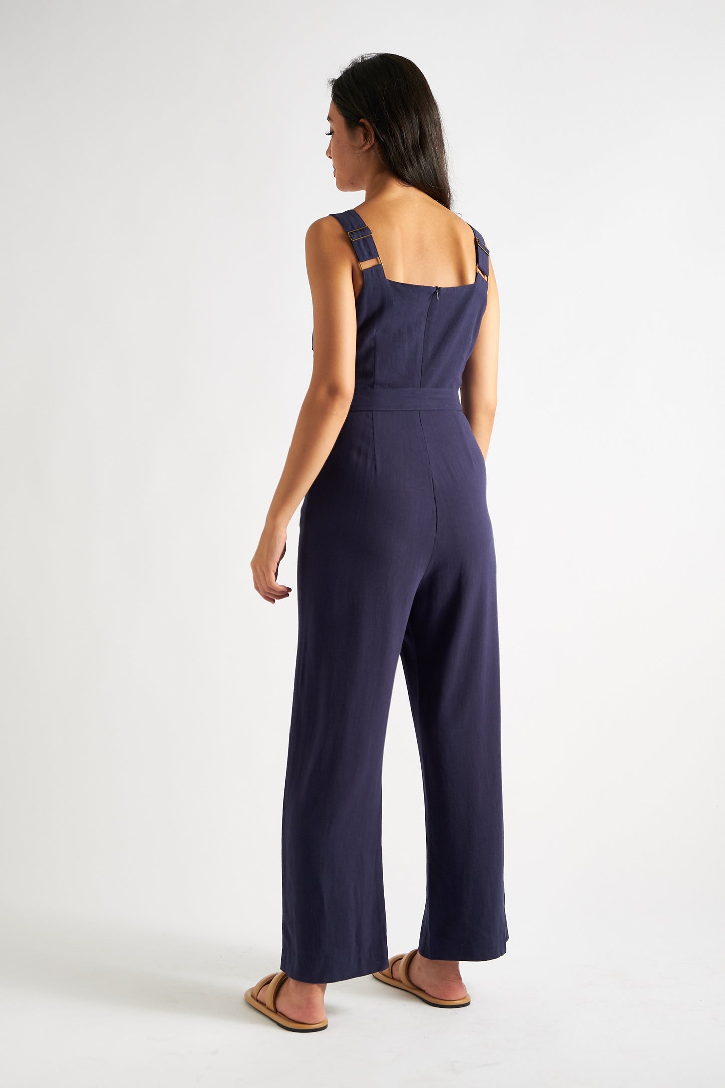 Dawson Linen Mix Strappy Jumpsuit - Navy