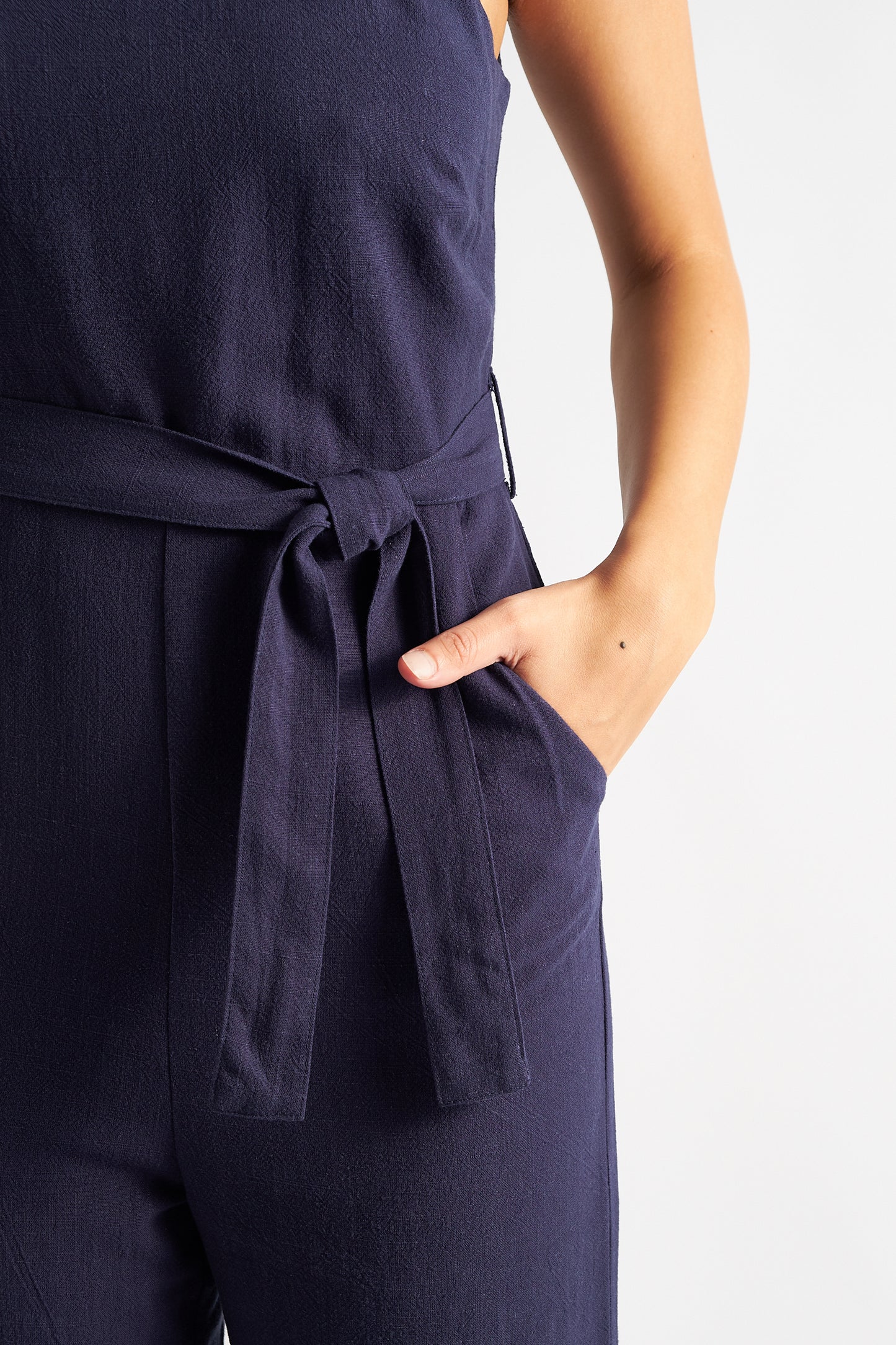 Dawson Linen Mix Strappy Jumpsuit - Navy