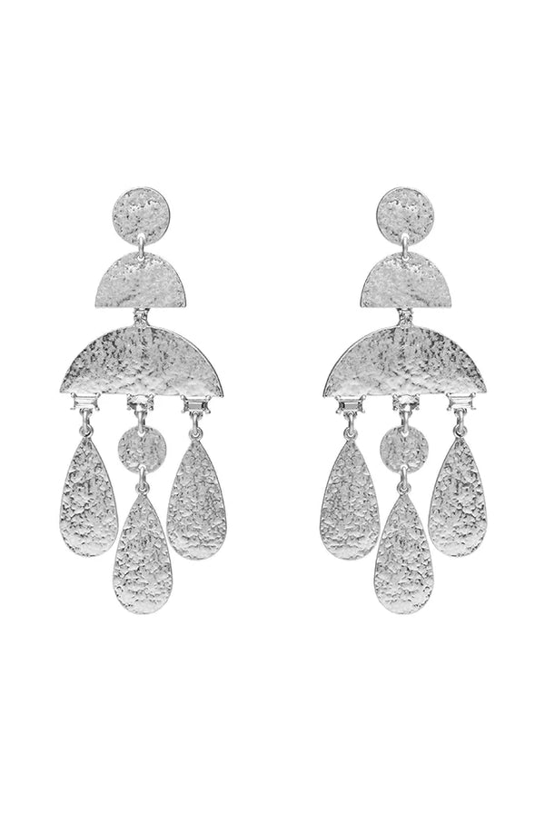 Delilah Beaten Silver Geo Drop Earrings