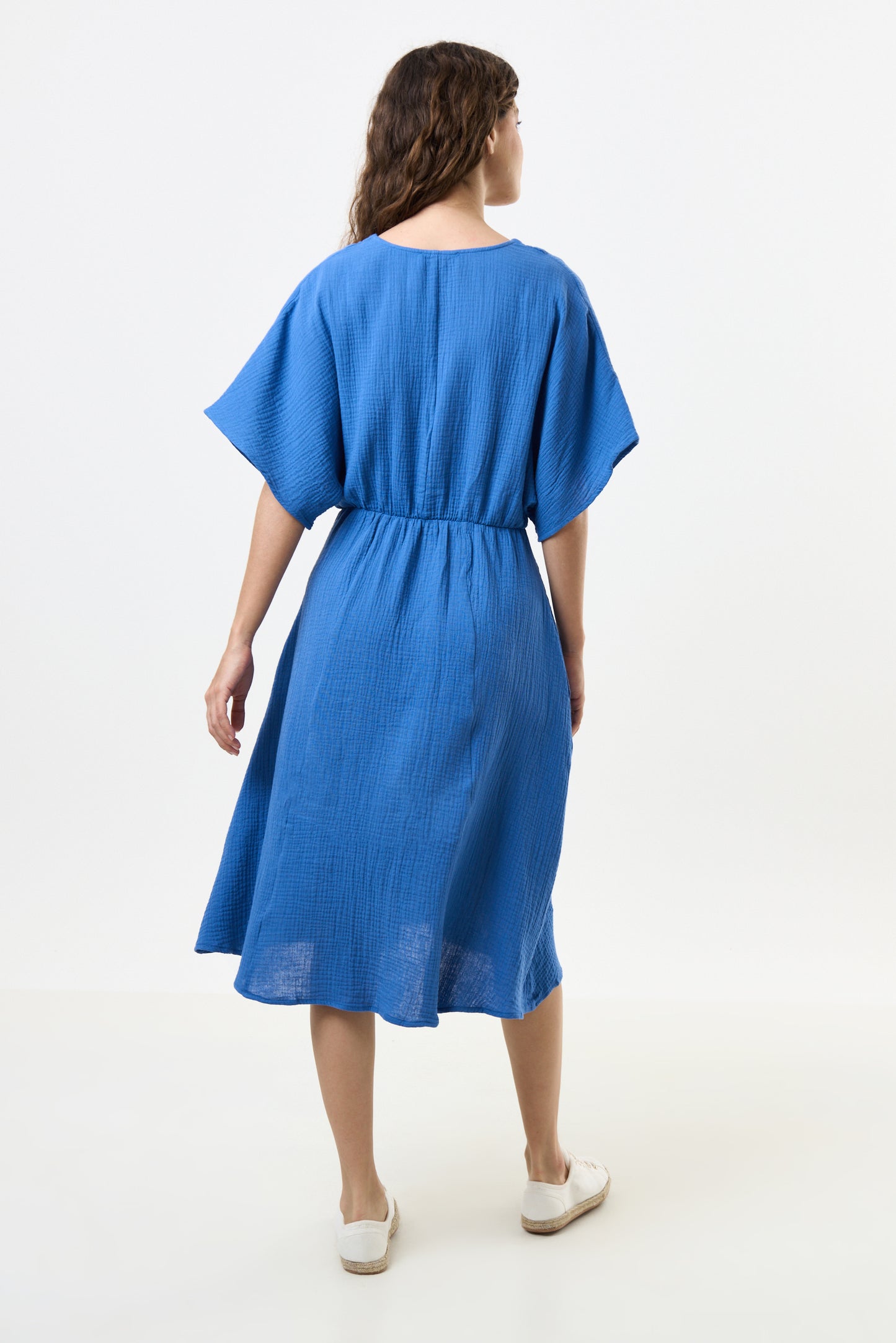 Elody Double Gauze Tie Waist Midi Dress - Blue