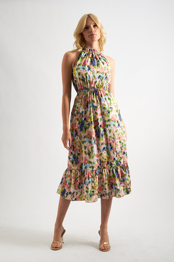 Eren Summer Dream Cut-Away Shoulder Print Midi Dress