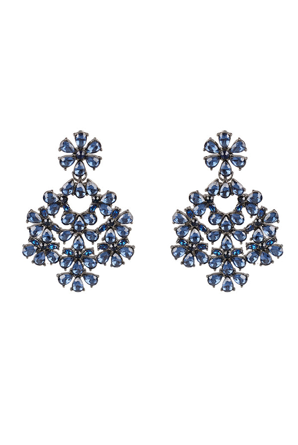 Evie Floral Drop Oversized Navy Stone Earrings