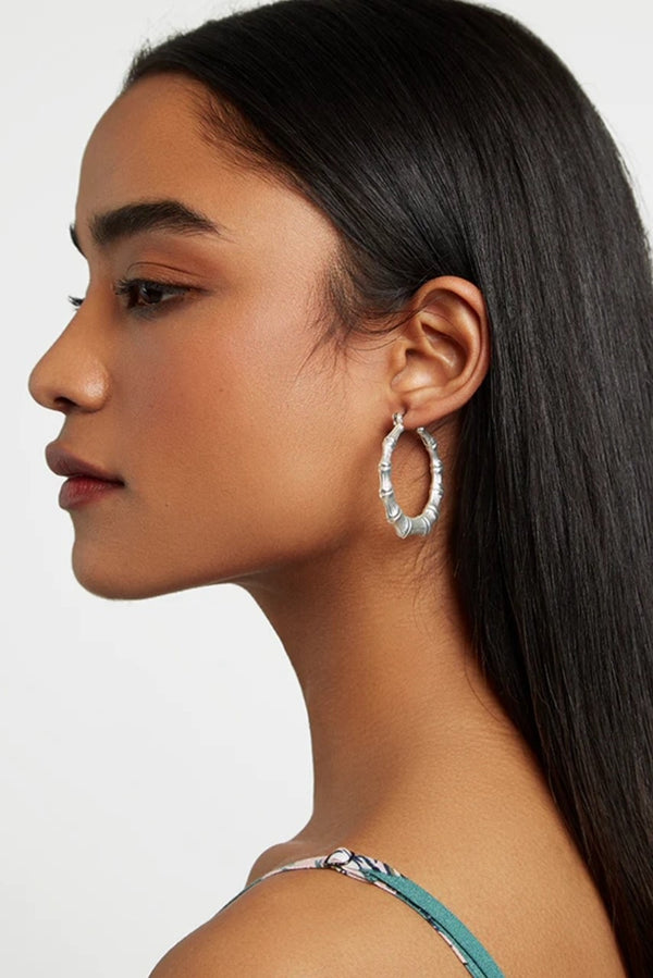 Gedor Matt Silver Bamboo Hoop Earrings