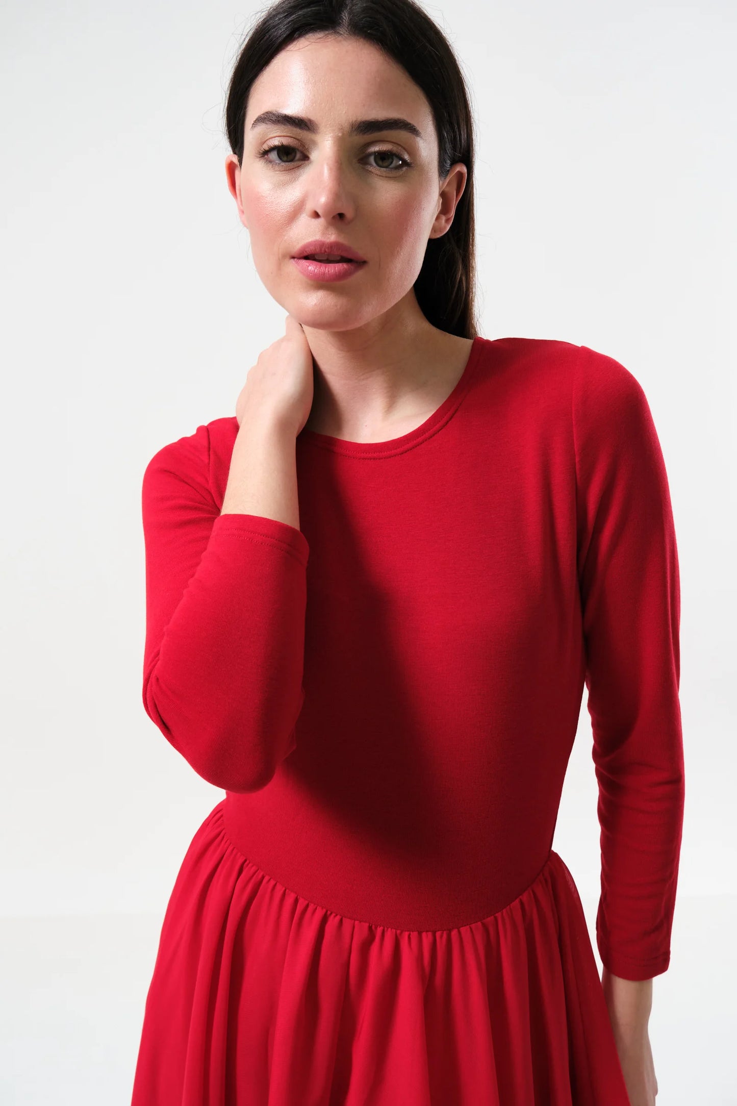 Huxley Jersey & Georgette Midi Dress - Red