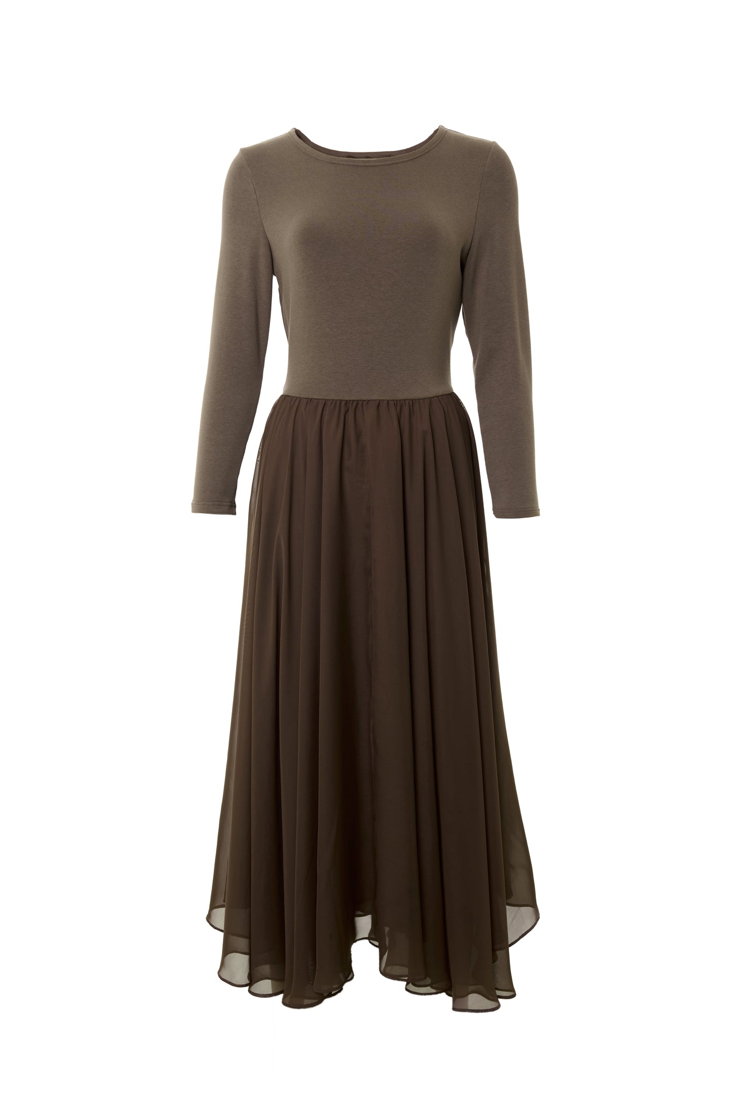 Huxley Jersey & Georgette Midi Dress - Mole