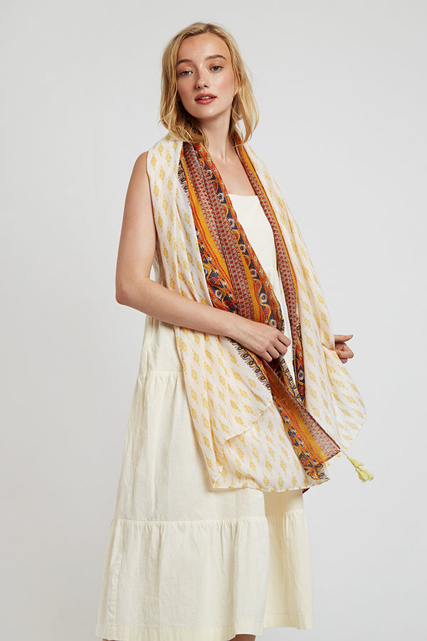 Hadlet Mustard Border Boho Scarf