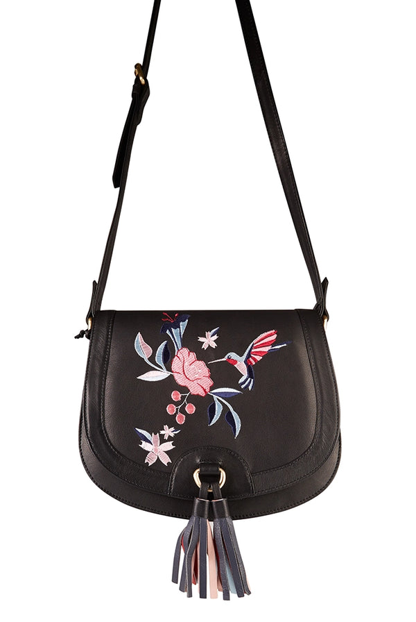 Hazel Hummingbird Embroidery Saddle Bag