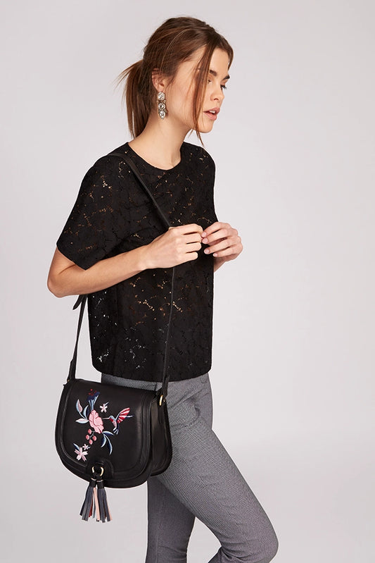 Hazel Hummingbird Embroidery Saddle Bag