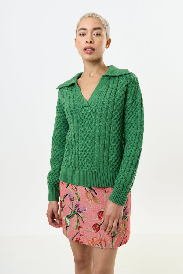 Jamie Cable Collar Jumper - Green