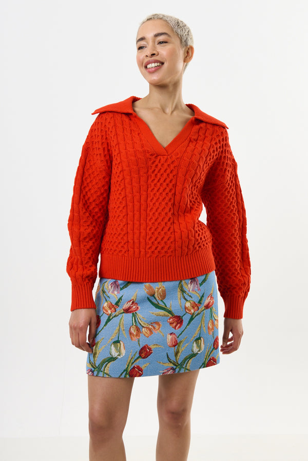 Jamie Cable Collar Jumper - Red