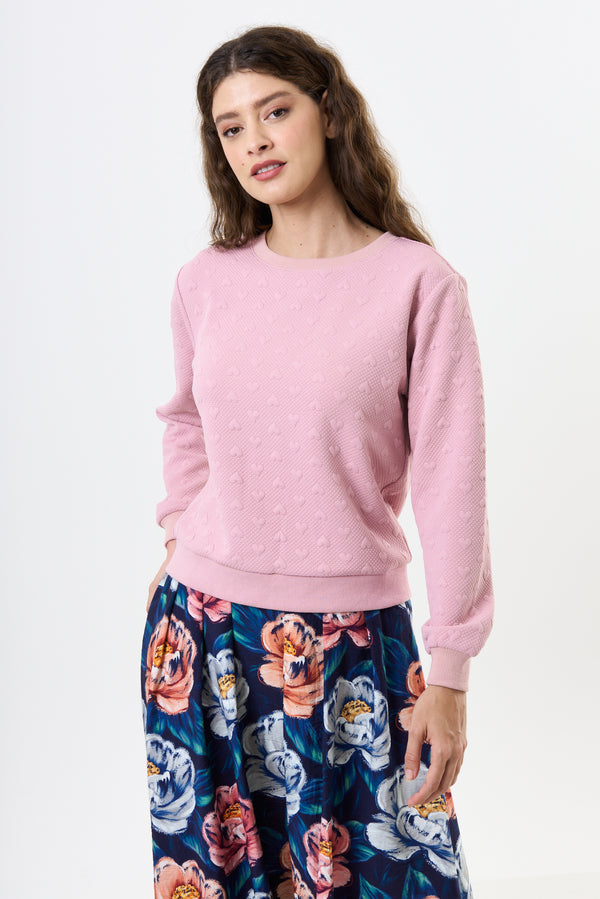 Jan Heartfelt Quilted Sweatshirt - Pale Pink