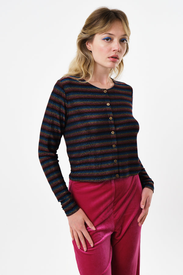 Jayda Sparkle Stripe Cardigan - Gold