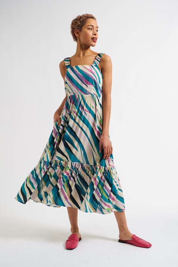 Jema Diagonal Wave Print Midi Sundress