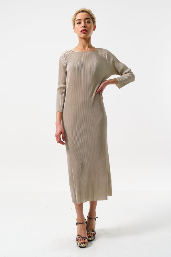 Joeva Pleated Midi Dress - Stone