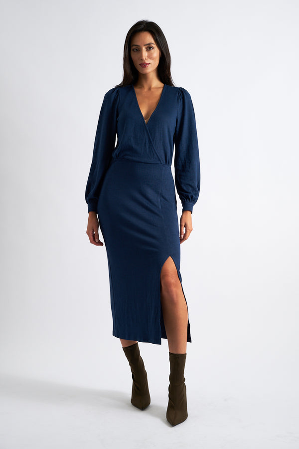 Karen Brushed Marl Jersey Midi Dress - Navy